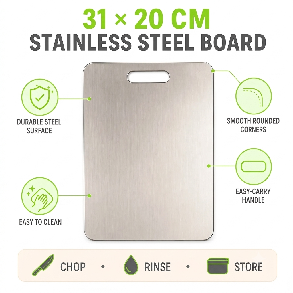 Stainless Steel Cutting Board – Durable & Hygienic 31x20 cm