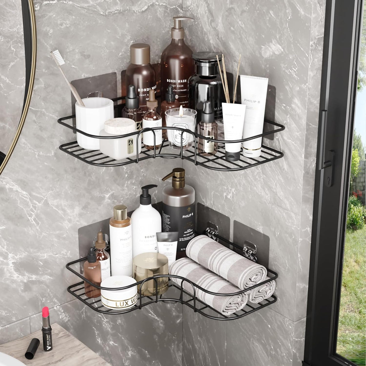 Corner Bathroom Shelf Rack — Set of 2